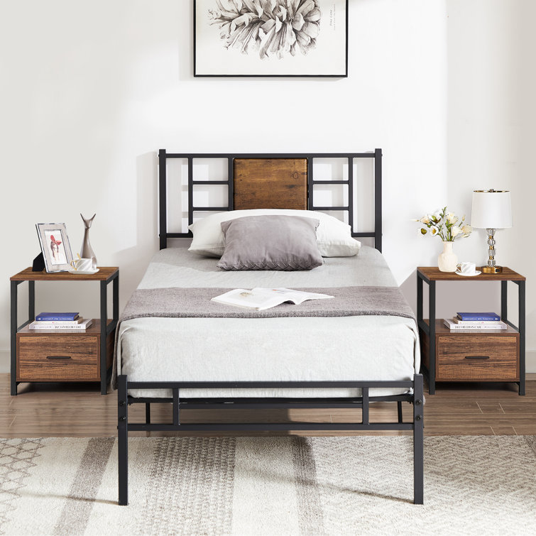 17 Stories Glada 3 Piece Rustic Brown Bedroom Set Wood Platform Bed And